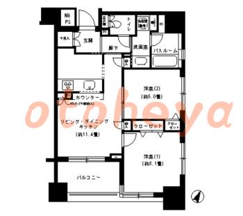 楽器ピアノ可相談 の 賃貸物件 2LDK 22.8万円の図面１