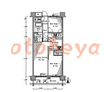 楽器ピアノ可相談 の 賃貸物件 2LDK 19.9万円の図面１