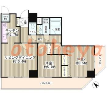楽器ピアノ可相談 の 賃貸物件 2LDK 28.5万円の図面１
