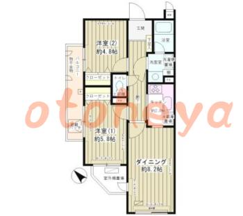 楽器ピアノ可相談 の 賃貸物件 2LDK 12.7万円の図面１