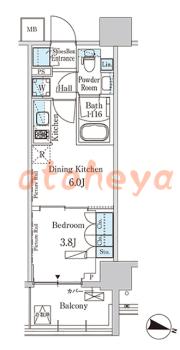 楽器ピアノ可相談 の 賃貸物件 1DK 12.2万円の図面１