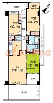 楽器ピアノ可相談 の 賃貸物件 3LDK 14.7万円の図面１