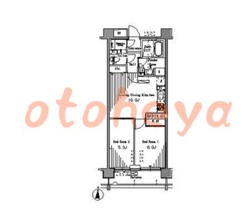 楽器ピアノ可相談 の 賃貸物件 2LDK 19.7万円の図面１