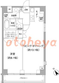 楽器ピアノ可相談 の 賃貸物件 1LDK 18.1万円の図面１