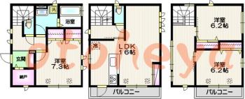 楽器ピアノ可相談 の 賃貸物件 3SLDK 18.3万円の図面１