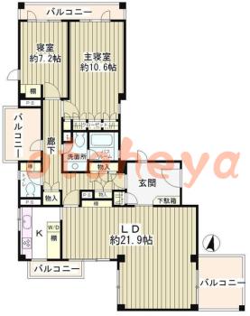楽器ピアノ可相談 の 賃貸物件 2LDK 34万円の図面１