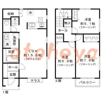 楽器ピアノ可相談 の 賃貸物件 3LDK 14.2万円の図面１