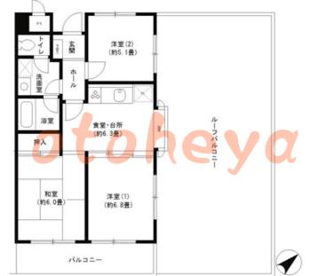 楽器ピアノ可相談 の 賃貸物件 3DK 13.4万円の図面１