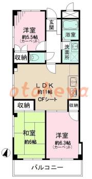 楽器ピアノ可相談 の 賃貸物件 3LDK 10.7万円の図面１