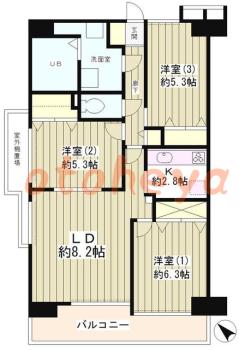 楽器ピアノ可相談 の 賃貸物件 3DK 22万円の図面１