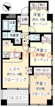 楽器ピアノ可相談 の 賃貸物件 3LDK 15万円の図面１