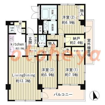 楽器ピアノ可相談 の 賃貸物件 3LDK 22.4万円の図面１