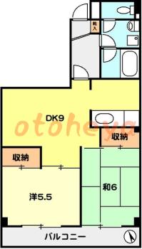 楽器ピアノ可相談 の 賃貸物件 2DK 11万円の図面１