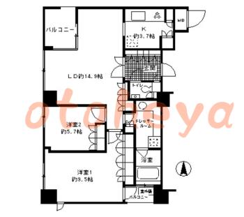 楽器ピアノ可相談 の 賃貸物件 2LDK 31.6万円の図面１