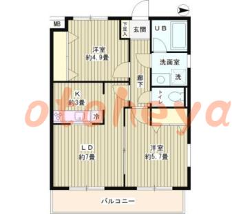 楽器ピアノ可相談 の 賃貸物件 2LDK 12.5万円の図面１