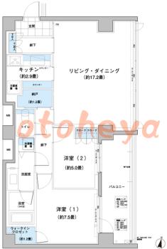 楽器ピアノ可相談 の 賃貸物件 2LDK 27.9万円の図面１