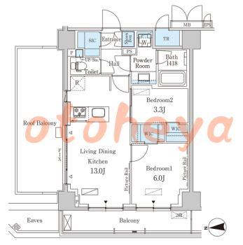 楽器ピアノ可相談 の 賃貸物件 2LDK 30万円の図面１
