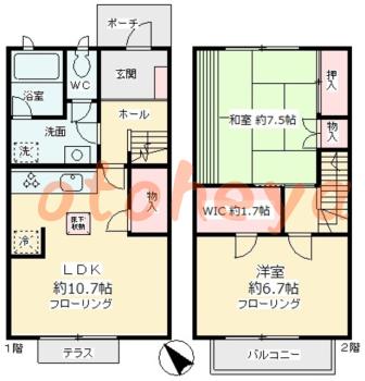 楽器ピアノ可相談 の 賃貸物件 2LDK 8.6万円の図面１
