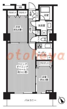 楽器ピアノ可相談 の 賃貸物件 2LDK 17.6万円の図面１