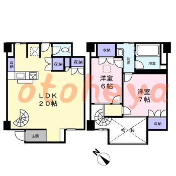 楽器ピアノ可相談 の 賃貸物件 2LDK 22.3万円の図面１