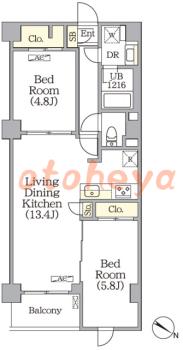 楽器ピアノ可相談 の 賃貸物件 2LDK 22.6万円の図面１
