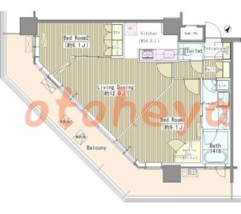 楽器ピアノ可相談 の 賃貸物件 2LDK 29.4万円の図面１