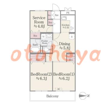楽器ピアノ可相談 の 賃貸物件 2SDK 15.4万円の図面１