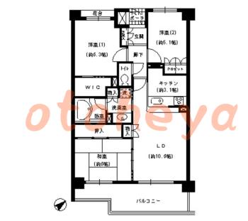 楽器ピアノ可相談 の 賃貸物件 3LDK 27.6万円の図面１