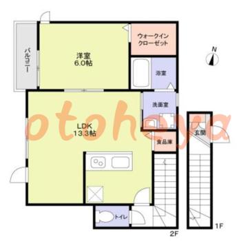 楽器ピアノ可相談 の 賃貸物件 1LDK 15.3万円の図面１