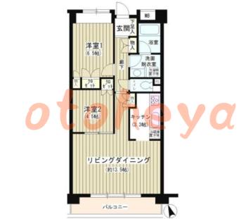 楽器ピアノ可相談 の 賃貸物件 2LDK 18万円の図面１