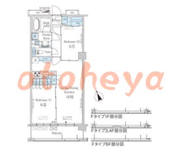 楽器ピアノ可相談 の 賃貸物件 2LDK 25.7万円の図面１