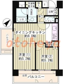 楽器ピアノ可相談 の 賃貸物件 2DK 13.3万円の図面１