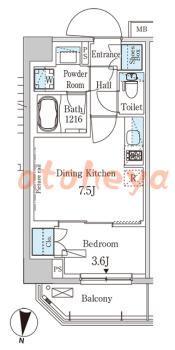 楽器ピアノ可相談 の 賃貸物件 1DK 12.7万円の図面１