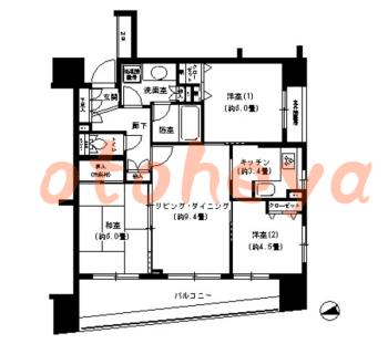 楽器ピアノ可相談 の 賃貸物件 3LDK 28.8万円の図面１
