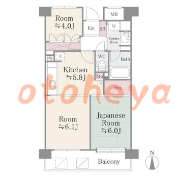楽器ピアノ可相談 の 賃貸物件 3K 16.2万円の図面１