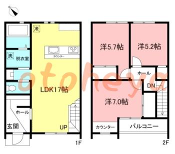 楽器ピアノ可相談 の 賃貸物件 3LDK 19万円の図面１