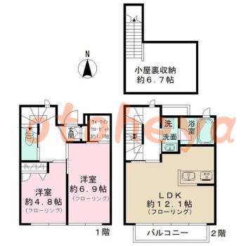 楽器ピアノ可相談 の 賃貸物件 2LDK 19万円の図面１