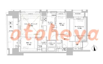楽器ピアノ可相談 の 賃貸物件 2SLDK 37.5万円の図面１