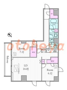 楽器ピアノ可相談 の 賃貸物件 2LDK 59万円の図面１