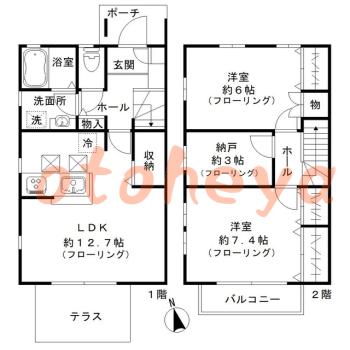 楽器ピアノ可相談 の 賃貸物件 2SLDK 21.3万円の図面１