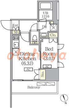 楽器ピアノ可相談 の 賃貸物件 1DK 15.9万円の図面１