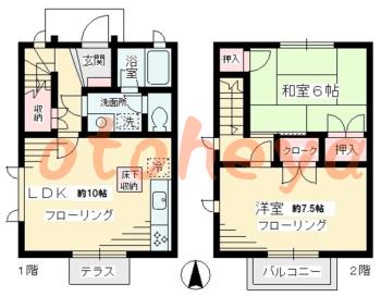 楽器ピアノ可相談 の 賃貸物件 2LDK 9.5万円の図面１
