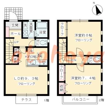 楽器ピアノ可相談 の 賃貸物件 2LDK 15.5万円の図面１