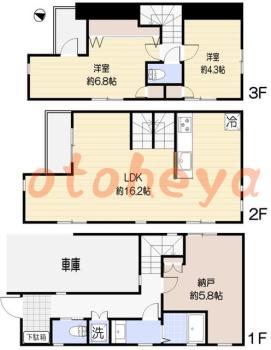 楽器ピアノ可相談 の 賃貸物件 2SLDK 38.8万円の図面１