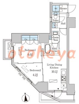 楽器ピアノ可相談 の 賃貸物件 2LDK 25.5万円の図面１