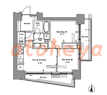 楽器ピアノ可相談 の 賃貸物件 2DK 18.5万円の図面１