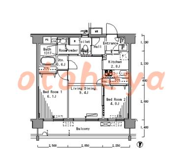 楽器ピアノ可相談 の 賃貸物件 2LDK 20.1万円の図面１