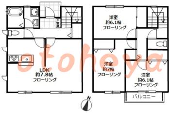 楽器ピアノ可相談 の 賃貸物件 3LDK 19.4万円の図面１