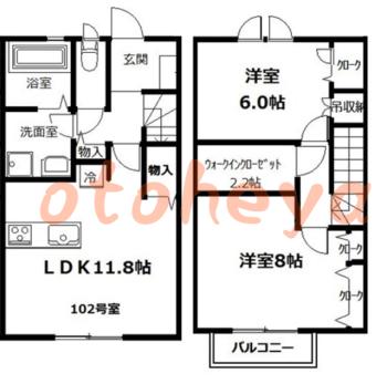 楽器ピアノ可相談 の 賃貸物件 2LDK 15.5万円の図面１