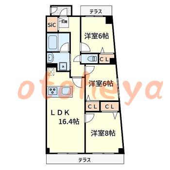 楽器ピアノ可相談 の 賃貸物件 3LDK 25万円の図面１